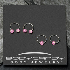 16G 3/8 Pink Faux Opal Horseshoe BCR Captive Ring Set of 4