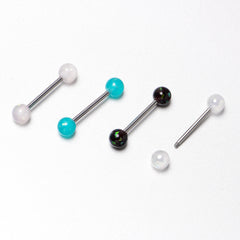 Green Aurora White Black Faux Opal Pack Tongue Ring Set of 4