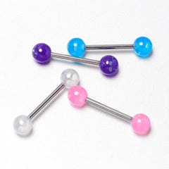 Pink Purple White Faux Opal Pack Tongue Ring Set of 4
