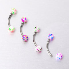 16G 3/8 Splatter Pink Green Blue Curved Eyebrow Ring Set of 4