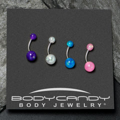 White Pink Purple Faux Opal Pack Belly Ring Set of 4