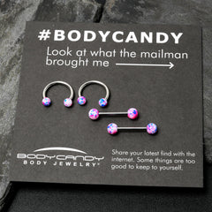 14G 9/16 1/2 Splatter Blue Pink Barbell Horseshoe Nipple Ring Set of 4