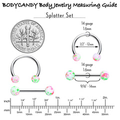 14G 9/16 1/2 Splatter Green Pink Barbell Horseshoe Nipple Ring Set of 4