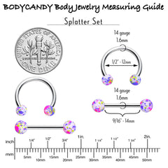 14G 9/16 1/2 Splatter Green Purple Barbell Horseshoe Nipple Ring Set of 4