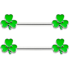 14G 9/16 Kawaii Smile Shamrock St Patricks Barbell Nipple Ring Set