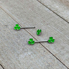 14G 9/16 Kawaii Smile Shamrock St Patricks Barbell Nipple Ring Set