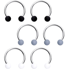 16G 3/8 Matte Black White Grey Horseshoe Circular Barbell Set of 6