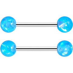 14G 9/16 Blue Faux Opal Horseshoe Barbell Nipple Ring Set of 4