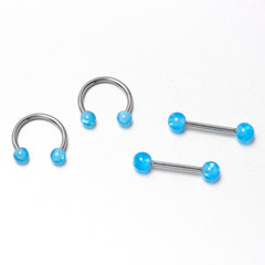 14G 9/16 Blue Faux Opal Horseshoe Barbell Nipple Ring Set of 4