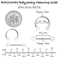 14G 9/16 White Faux Opal Horseshoe Barbell Nipple Ring Set of 4