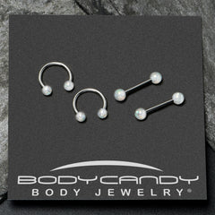 14G 9/16 White Faux Opal Horseshoe Barbell Nipple Ring Set of 4