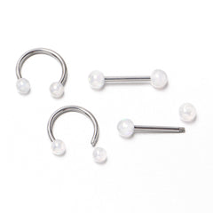 14G 9/16 White Faux Opal Horseshoe Barbell Nipple Ring Set of 4