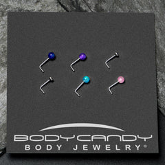 20G 1/4 Purple Gem Blue Pink Faux Opal Pack L Shape Nose Ring Set of 6
