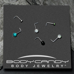 20G 1/4 Green Gem Green Aurora Faux Opal Pack L Shape Nose Ring Set of 6