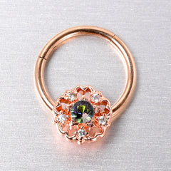16G 3/8 Vitrail Gem Rose Gold Hue Flower Hinged Segment Ring