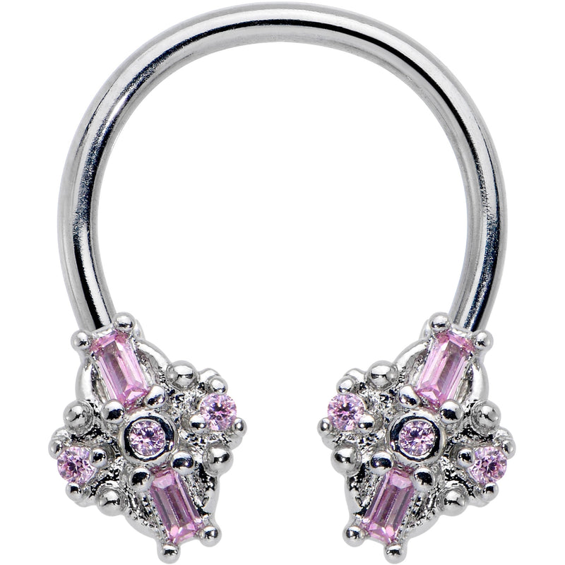 16G 3/8 Pink Gem Opulent Cross Horseshoe Circular Barbell