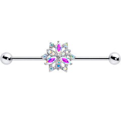 14G Aurora CZ Gem Snowflake Style Industrial Barbell 38mm
