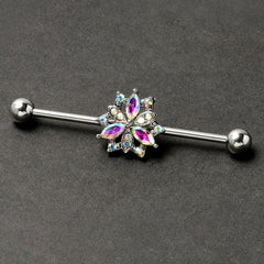 14G Aurora CZ Gem Snowflake Style Industrial Barbell 38mm