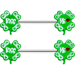 14G 9/16 Kiss Me Shamrock St Patricks Barbell Nipple Ring Set