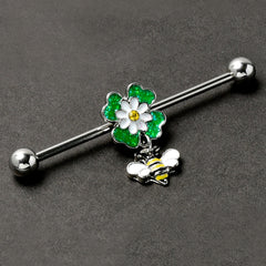 14G Yellow Gem Daisy Bee Glittery Dangle Industrial Barbell 38mm