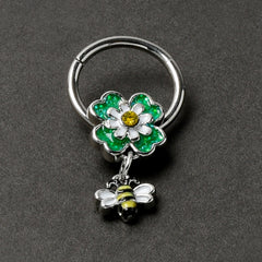 16G 3/8 Yellow Gem Daisy Bee Glitter Dangle Hinged Segment Ring