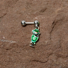 16G 1/4 Green Gem Fancy Leprechaun Dangle Cartilage Tragus Earring