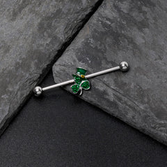14G Green Gem Top Hat Shamrock St Patricks Industrial Barbell 38mm