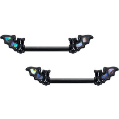 14G 9/16 Black Subtle Bat Barbell Nipple Ring Set