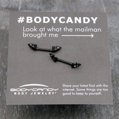 14G 9/16 Black Subtle Bat Barbell Nipple Ring Set
