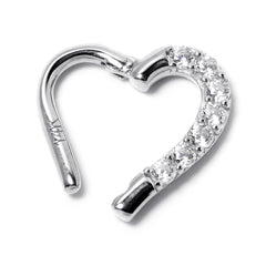 16G 5/16 14k White Gold CZ Paved Ultra Luxe Left Hinged Heart Segment Ring