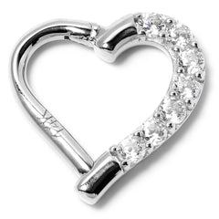 16G 5/16 14k White Gold CZ Paved Ultra Luxe Left Hinged Heart Segment Ring