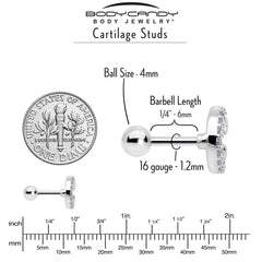 16G 1/4 Clear CZ Gem Starry Crescent Moon Cartilage Tragus Earring