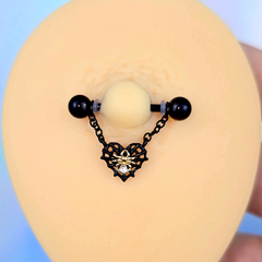 14G 9/16 Clear Gem Black Golden Spider Web Dangle Nipple Ring Set