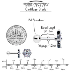 16G 1/4 Aurora CZ Gem Snowflake Style Cartilage Tragus Earring