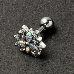 16G 1/4 Aurora CZ Gem Snowflake Style Cartilage Tragus Earring