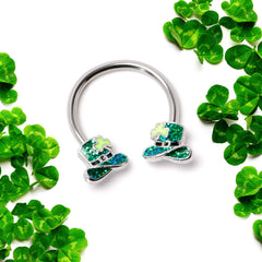 16G 3/8 Glitter Top Hat Shamrock Horseshoe Circular Barbell