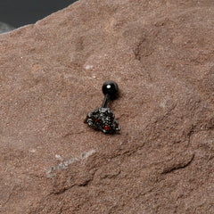 16G 1/4 Clear Red CZ Gem Black Floral Heart Cartilage Earring