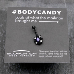 Purple Clear Gem Black Scrolling Hearts Belly Ring