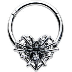 16G 3/8 Clear CZ Gem Heart of Spider Hinged Segment Ring