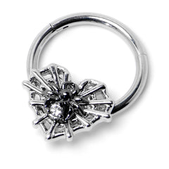 16G 3/8 Clear CZ Gem Heart of Spider Hinged Segment Ring