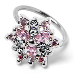 20G 5/16 Pink Clear CZ Gem Snowflake Nose Hoop