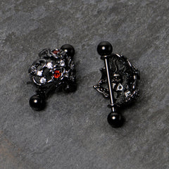 14G 9/16 Red Clear CZ Gem Black Floral Heart Nipple Shield Set