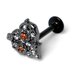 16G 5/16 Red Clear CZ Gem Black Floral Heart Labret Monroe Tragus