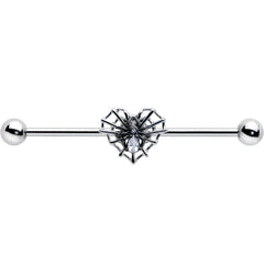 14G Clear CZ Gem Heart of Spider Industrial Barbell 38mm