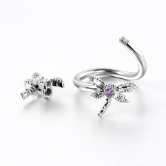 Purple CZ Gem Open Dragonfly Spiral Twister Belly Ring