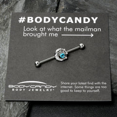 14G Blue CZ Gem Heart Web Moon Industrial Barbell 38mm