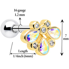 16G 1/4 Aurora Gem Golden Crown Deluxe Cartilage Tragus Earring