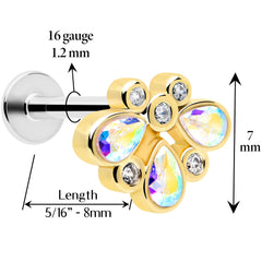16G 1/4 Aurora Gem Golden Crown Deluxe Labret