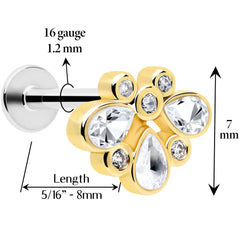 16G 1/4 Clear Gem Golden Crown Deluxe Labret