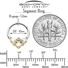 16G 3/8 Aurora Gem Golden Crown Deluxe Hinged Segment Ring